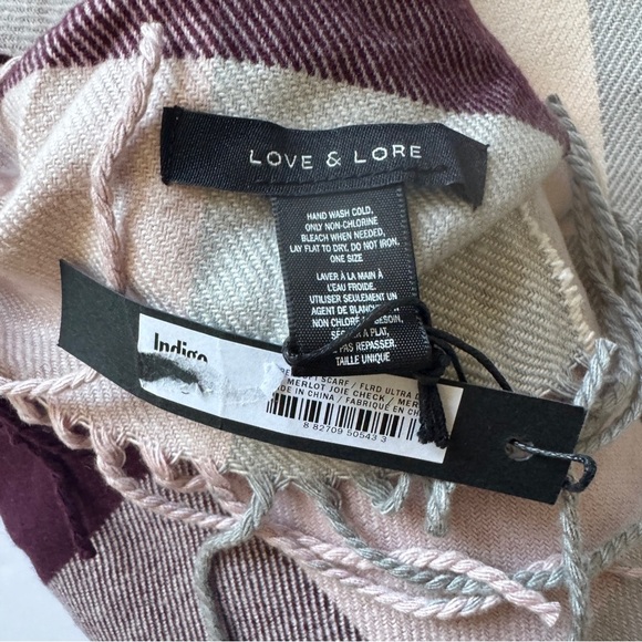 NWT Love and Lore Scarf Plaid Check Fringe Trim Purple Pink Super Soft OS - Picture 2 of 9
